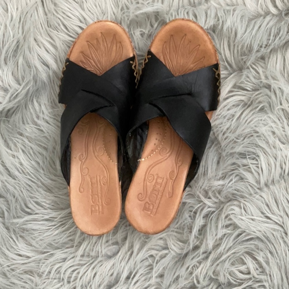 -Born Leather Cork Wedge Sandals Size 7